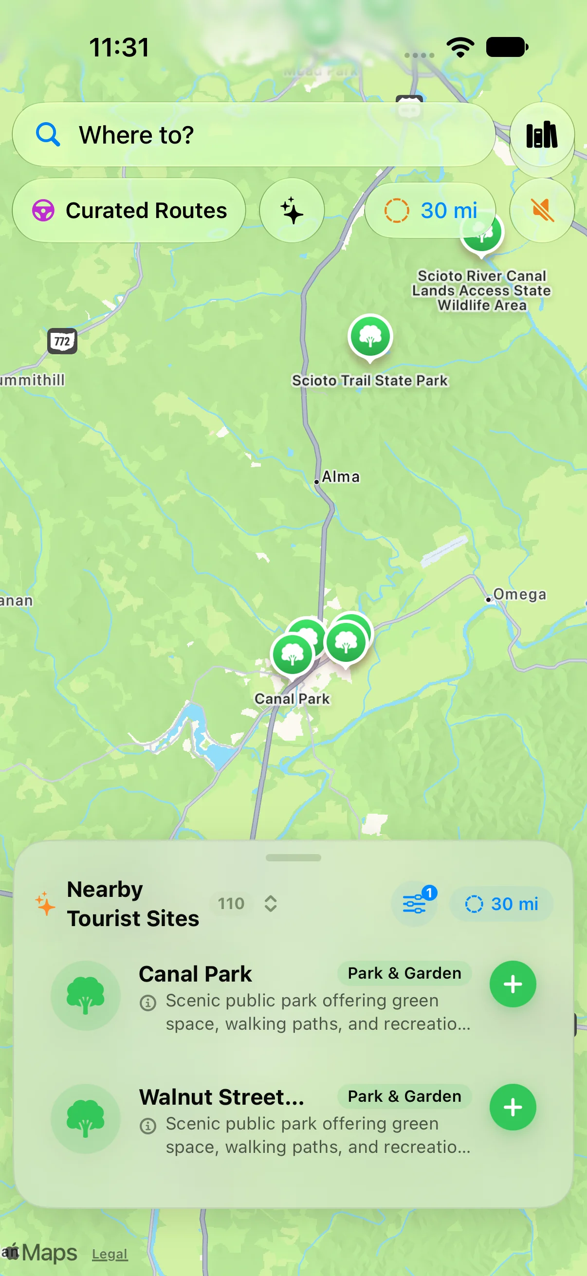 Find parks and gardens