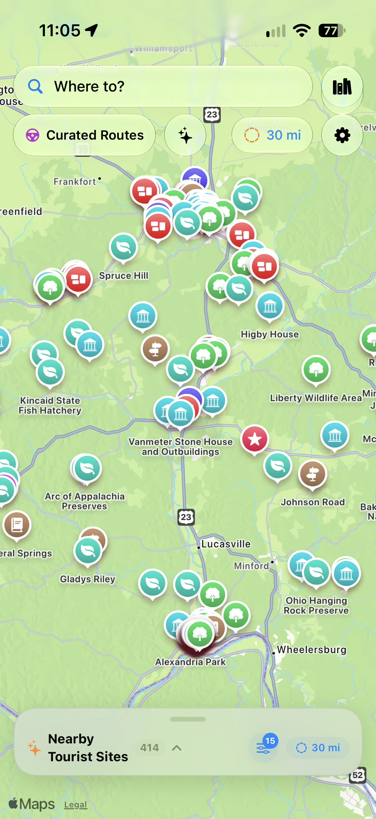Zoomed-out regional search across Pike County (30-mile radius, 476 sites)