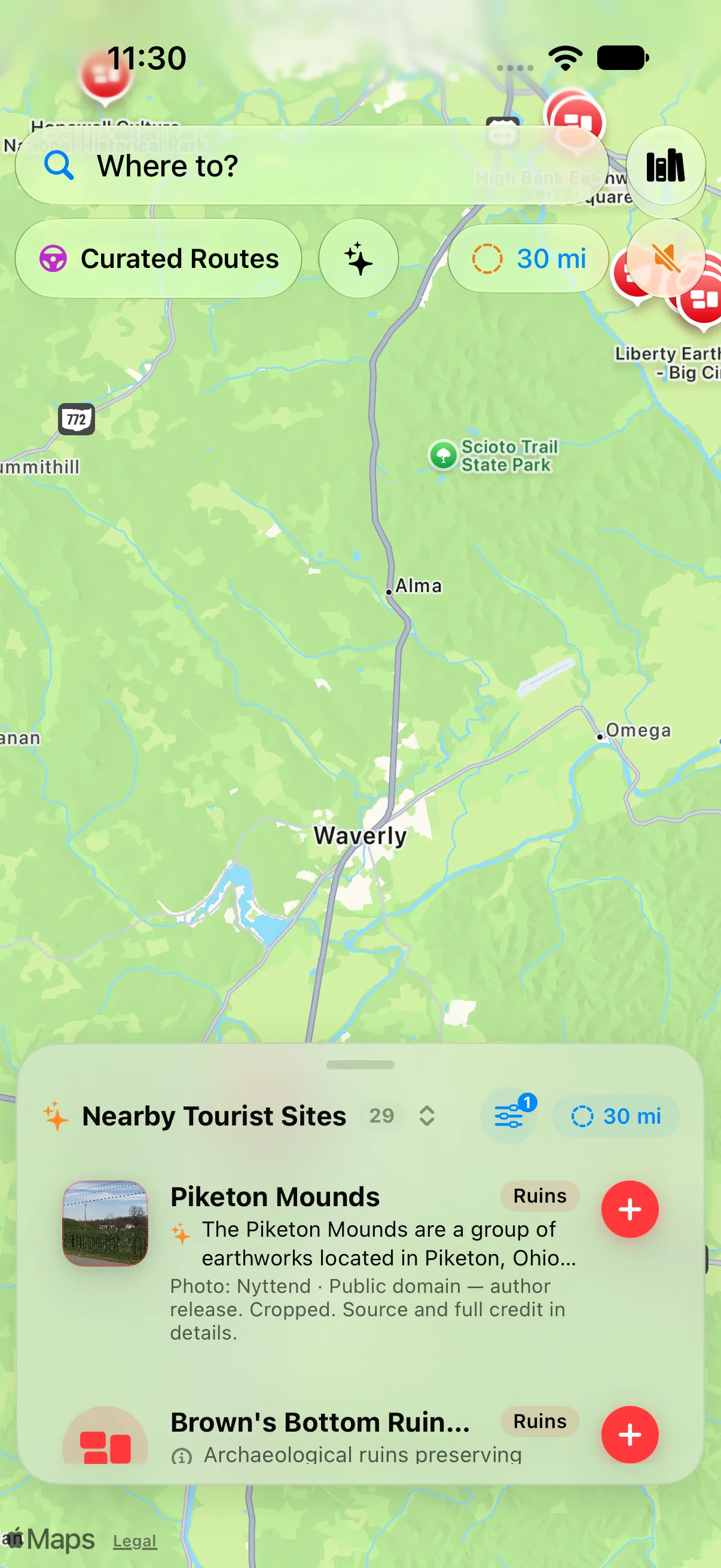 Ancient earthworks and ruins search (Piketon Mounds)